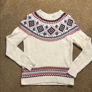 Old Navy Women's Fair Isle Sweater - Cream and Pink